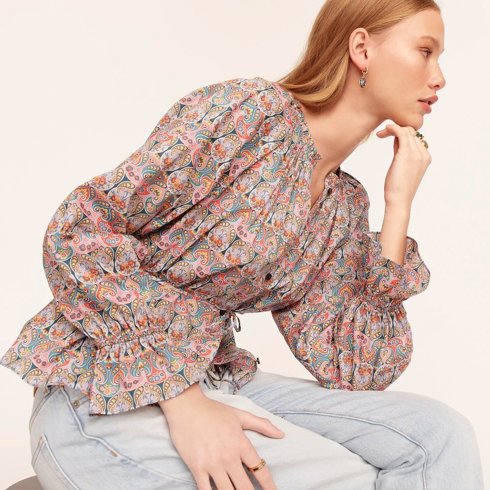 J. Crew x Liberty Giorgia Duke Print Tie-waist Organic Cotton Top - Small